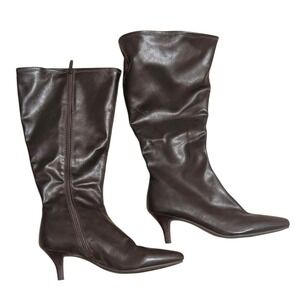 🆕 Impo 11 W Wide Calf Kitten Heel Stretch Tall Knee Boots Brown Faux Leather